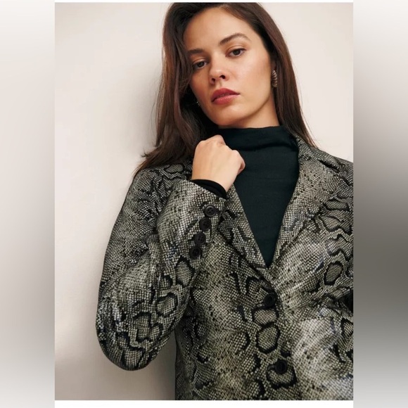 Veda Snake Print Leather Jacket - Black and Gray - Picture 2 of 13